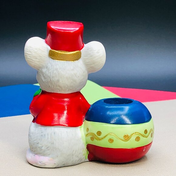 Vintage 90s HOLIDAY FRIENDS Mouse Drummer Candleholder Bisque Figurine - Picture 6 of 11